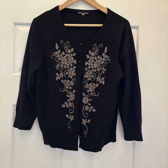 Cable & Gauge Plus Size 1X Black Sequin Beaded Cardigan Sweater - Picture 7 of 7